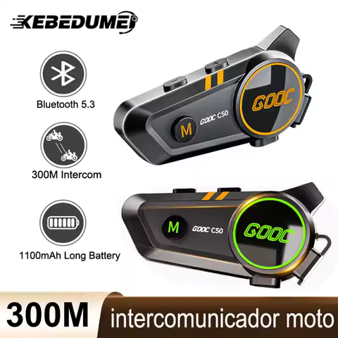 1/2x Bluetooth Motorcycle Intercom Helmet Headset BT5.3 Wireless Interphone Waterproof 300m Intercom