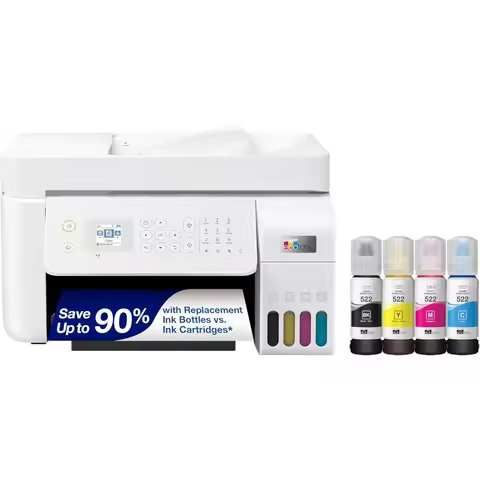 NEW White ET-4800 Wireless All-in-One Cartridge-Free Supertank Printer with Scanner, Copier, Fax, AD