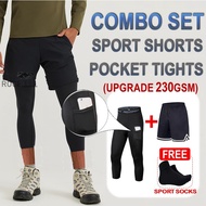 ROOFLESS Seluar Tight Lelaki Seluar Tight 3 Suku Seluar Fit Running Tights Men Pocket Tight Pant Man