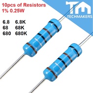 10 pcs of Resistor 1% 0.25W 6.8, 68, 680, 6.8K, 68K, 680K ohm 1/4 0.25 Watt Metal Film Resistance Pe