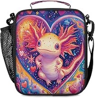 Cute Axolotl Lunch Box Kids Girls Insulated Lunch Bags Reusable Portable Lunchbox with Adjustable Sh