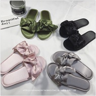 selipar selipar wanita Influencer Korean Version Household Fashion Flat Bow Slippers
