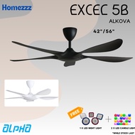 ALPHA Alkova - EXCEL V2-5B 42 Inch 56 Inch DC Motor Ceiling Fan with 5 Blades (12 Speed Remote)