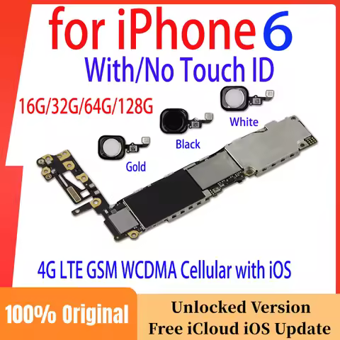 Free Shipping Unlocked Plate for iPhone 6 Motherboard with Touch ID Original No iCloud Account Mainb