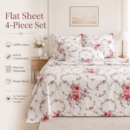 Softest Cotton 4Pc Bed Set – Flat Sheet + Duvet Cover + 2 Pillowcases, 3/5/6 ft