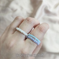 Icy Baby Blue White Lilac Beads Ring Beaded