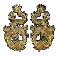 2PCS Chinese Gold Dragons 29CM Embroidered Patches Sew Iron On Badges For Dress Bag Jeans Hat T Shir