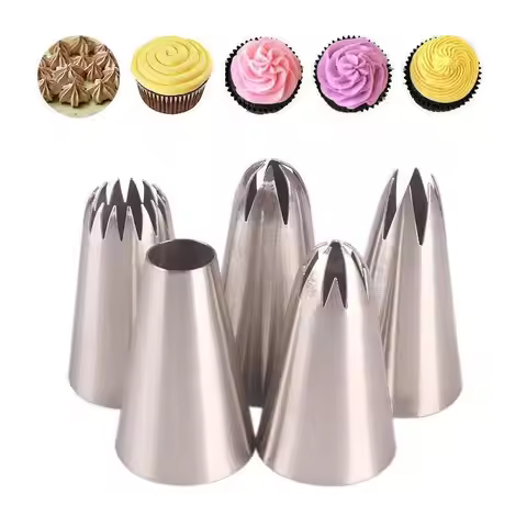 5Pcs Stainless Steel Piping Nozzle Cream Cake Cupcake Drop Flower Rose Pastry Baking Tools #1M 6B 19