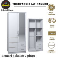 Lemari pakaian 2 pintu full kaca 2 laci + gantungan -  Lemari 2 pintu Murah / Lemari baju olympic pu