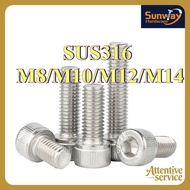 316 stainless steel cup head inner hexagon bolt DIN912 cup head screw, extended cylindrical head bol
