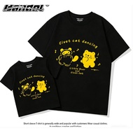 Family matching T shirt with little bear and civet cat dancing print playful and warm daily wear