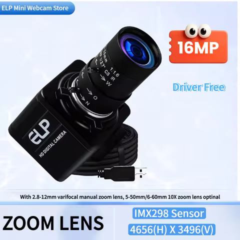ELP USB Camera IM298 CMOS 16MP Mini Webcam 4K HD With Varifocal CS Lens 5-50mm 2.8-12mm for raspberr