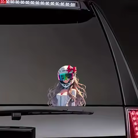 1PC Anime Girl Helmet Sticker White Red 5.5x14cm Vinyl Decal Waterproof for Car Laptop Motorcycle De