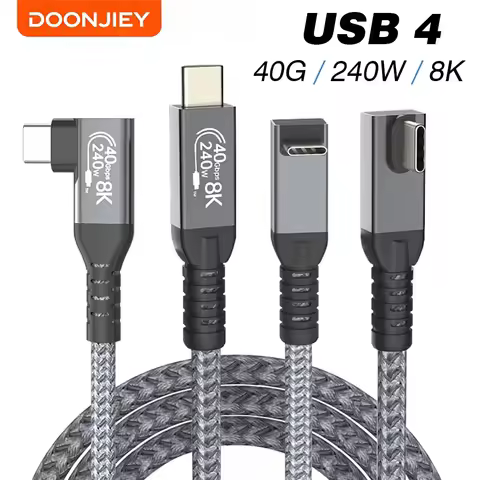 DOONJIEY Thunderbolt4 Cable USB4 Elbow 90 Degree Angle Cable PD240W 40Gbps Type-C Thunderbolt3 Data 