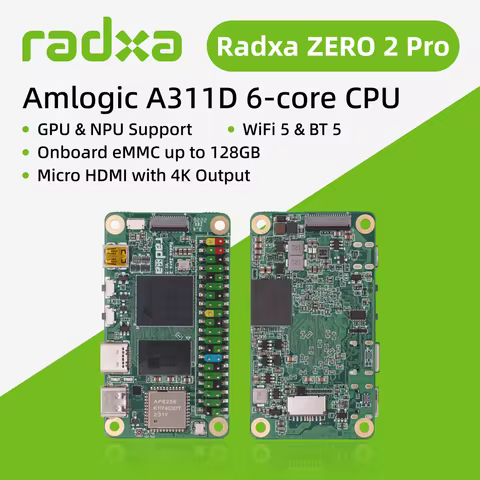 Radxa Zero 2 Pro Amlogic A311d 6-core Cpu Sbc, Gpu, Npu, Wifi 5 & Bt 5 And Onboard Emmc, Single Boar