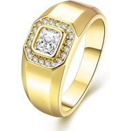 Uloveido Unisex 9 mm Gold Plated Wedding Engagement Promise Rings Fashion Cubic Zirconia Jewelry for