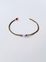 月光石+紫水晶*2 五色線 五色線手環 極細 幸運繩