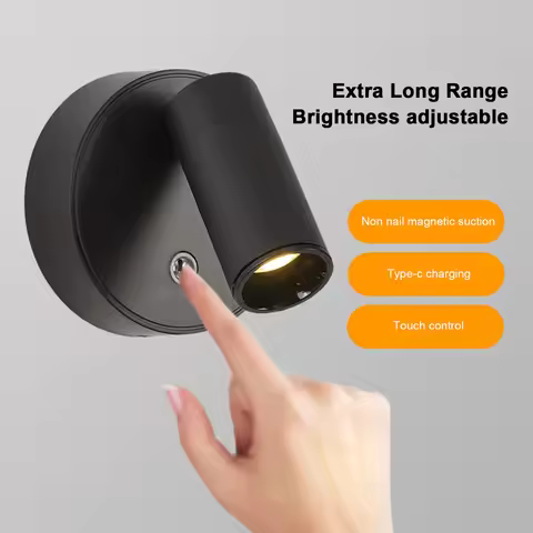 Modern Spotlight Magnetic Wall Lamp Dimmable Bedroom Bedside Reading Light Touch Switch Eye Protecti