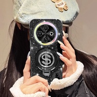 YBD Phone Case For Tecno Spark 30C NFC 4G kl5 kl5n Rotating USD Bracket Glitter Hard Shell Height