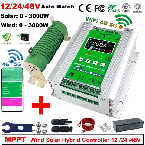 12 24V 48V 3000W 5KW WIFI Hybrid Wind Solar Charge Controller MPPT Wind Generator Solar System Lifep