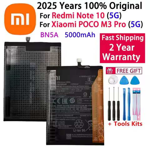 2024 Years 5000mAh Xiao Mi 100% Original BN5A Battery For Xiaomi Redmi Note 10 5G POCO M3 Pro 5G Mob