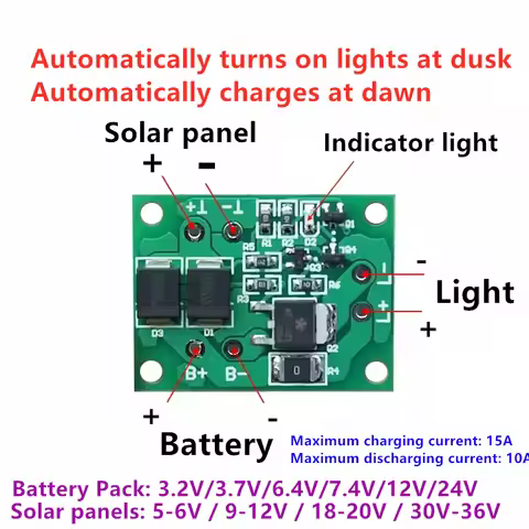 Automatic Solar Panel Battery Charger Board Night Light LED Control Switch Garden Street Light 3-24V