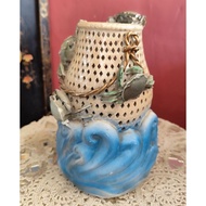 Ancient Japanese Majolica Vase Crab Basket Coated H: 20cm minus Chip
