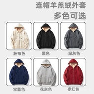 600g Heavy Winter Warm Lamb Fleece Hooded Sweatshirt Men Solid Color Loose Large Size Fleece Lining 