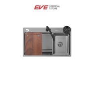 EVE ซิงค์ล้างจาน 1 หลุม อ่างล้างจานสีเทาไทเทเนียม ELITE 800/490 แถมฟรี อุปกรณ์เสริมมากมาย