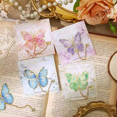 1 Pc Cute Butterfly Metal Bookmark Colorful Bronzing Bookmark With Chain Gifts For Book Lovers Reade