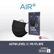 AIR⁺ Black Surgical Mask with Active Carbon | L Size | 5PC | | Made in Singapore | BFE 99.9% | ASTM Level 3