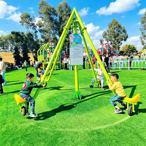 Outdoor Spinning Seesaw, 4-Seat Non-Motorized Play Structure, 360° Rotating Teeter-Totter for Amusem
