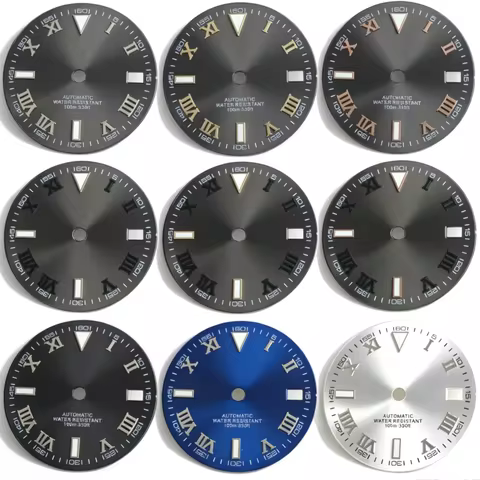 28.5mm Wimbledon Watch Dial Slate Sunburst Roman Numeral Markers No Logo For Seiko Datejust NH35 Mov