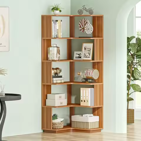 6 Tier Corner Bookshelf, 64.9 Inches Tall Industrial L Shaped Bookcase with Anti-Drop Panel for Home