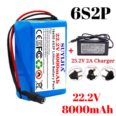 18650 Lithium Battery Pack 22.2V 6S2P 8000mAh with BMS for Electric Motorcycle 24V Camping Equipment
