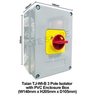 Taian TJ-WI Type 63A / 80A / 100A 3 Pole Weather Proof Isolator with PVC Enclosure Box (W140mm x H20
