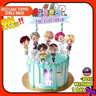 [CUSTOM NAME] Happy Birthday Cake Topper BTS BT21 Chibi Kpop TinyTAN Tiny TAN Korea Decoration Kek S