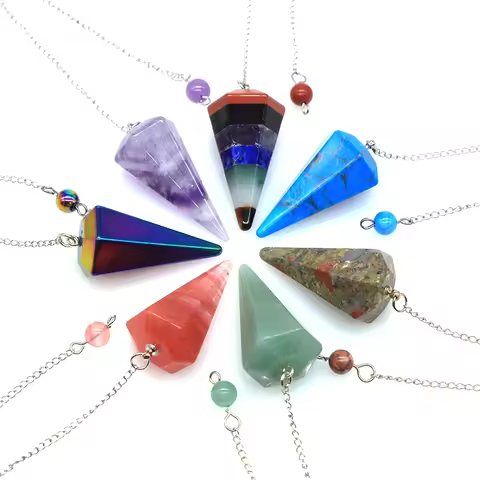 Natural Quartz Reiki Healing Pendulum Dowsing Spiritual Divination Cone Crystal Gemstone Pendulos Wi
