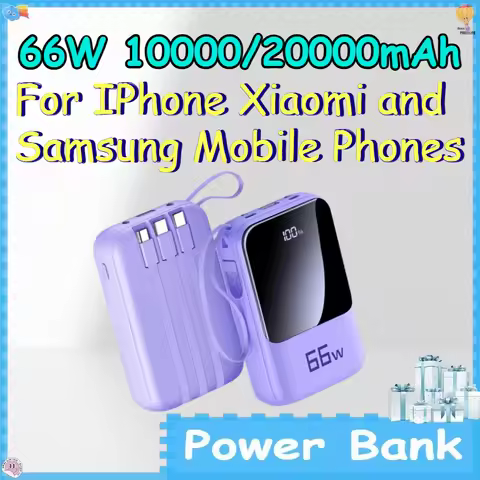 66W 10000/20000mAh Power Bank for IPhone Xiaomi and Samsung Mobile Phones Fast Charge Digital Displa