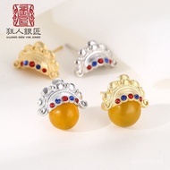Round Bead Pure Silver Drama Chinese Style Silver Earring Setting Empty Setting Earring Setting925di