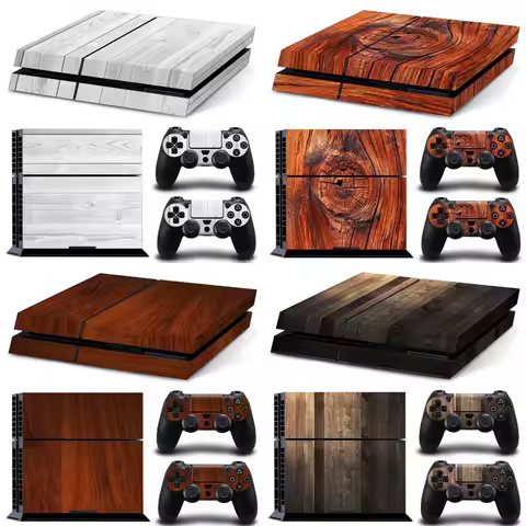 For PS4 Console and 2 Controllers Skin Sticker PS4 Wood Grain Protective Decal Removable Cover