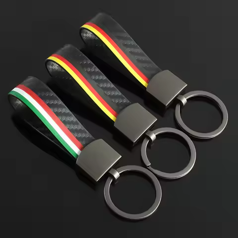 Carbon Fiber Leather Car Alloy Keychain Styling Germany Italy flag Keyrings Auto Accessories Men Key