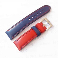 帝舵表紅藍相間的表帶 真皮材質