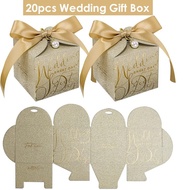 20pcs Wedding Gift Box, Kahwin Berkat Candy Gift Box Paper Box with Ribbon &amp; Pearl Pin for Wedding Decoration