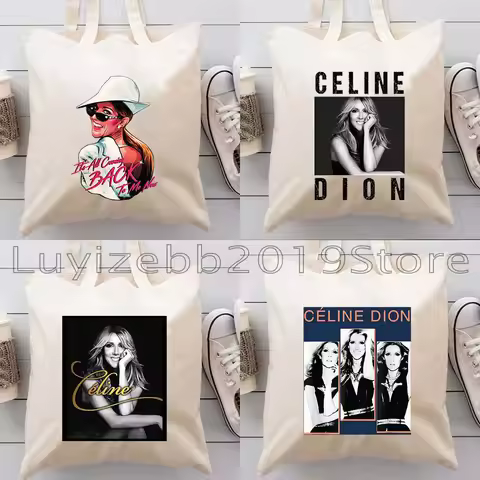 Women Canvas Shoulder Tote Bag Harajuku Handbag Vintage Celine Dion Portrait Fan Gifts Shopper Reusa