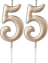55th Birthday Candles for Cake Topper, Number 55 5 Glitter Premium Candle Party Anniversary Celebrat