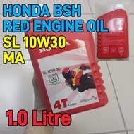 READY STOCK HONDA BSH RED 4T ENGINE OIL SL 10W30 MA 1.0LITRE BOON SIEW WAVE DASH WAVE125 EX5 DREAM FI 10W30