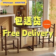 🌟包送貨- 實木橡膠木餐枱椅組合 圓形餐桌 日式藤編餐桌椅 咖啡廳桌子 一桌兩椅 一枱四椅 奶茶店中古風桌子 圓桌 圓枱 公主椅收納更省空間 Dining table# Dining Chairs# 