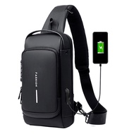 TOMSHOO Men Sling Bag Pack Camping Backpack With Lock Waterproof Anti-Theft Chest Bag With USB Charging Port Shoulder Bag Crossbody Backpack