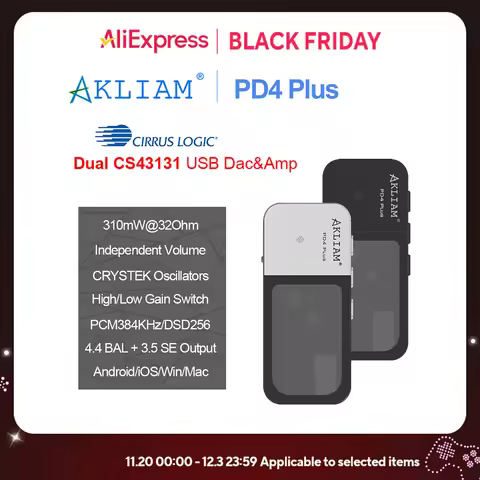 AkLIAM PD4 Plus Dual CS43131 USB Dac Hifi Portable USB Dac & Amp 4.4mm Balanced & 3.5mm Output Headp